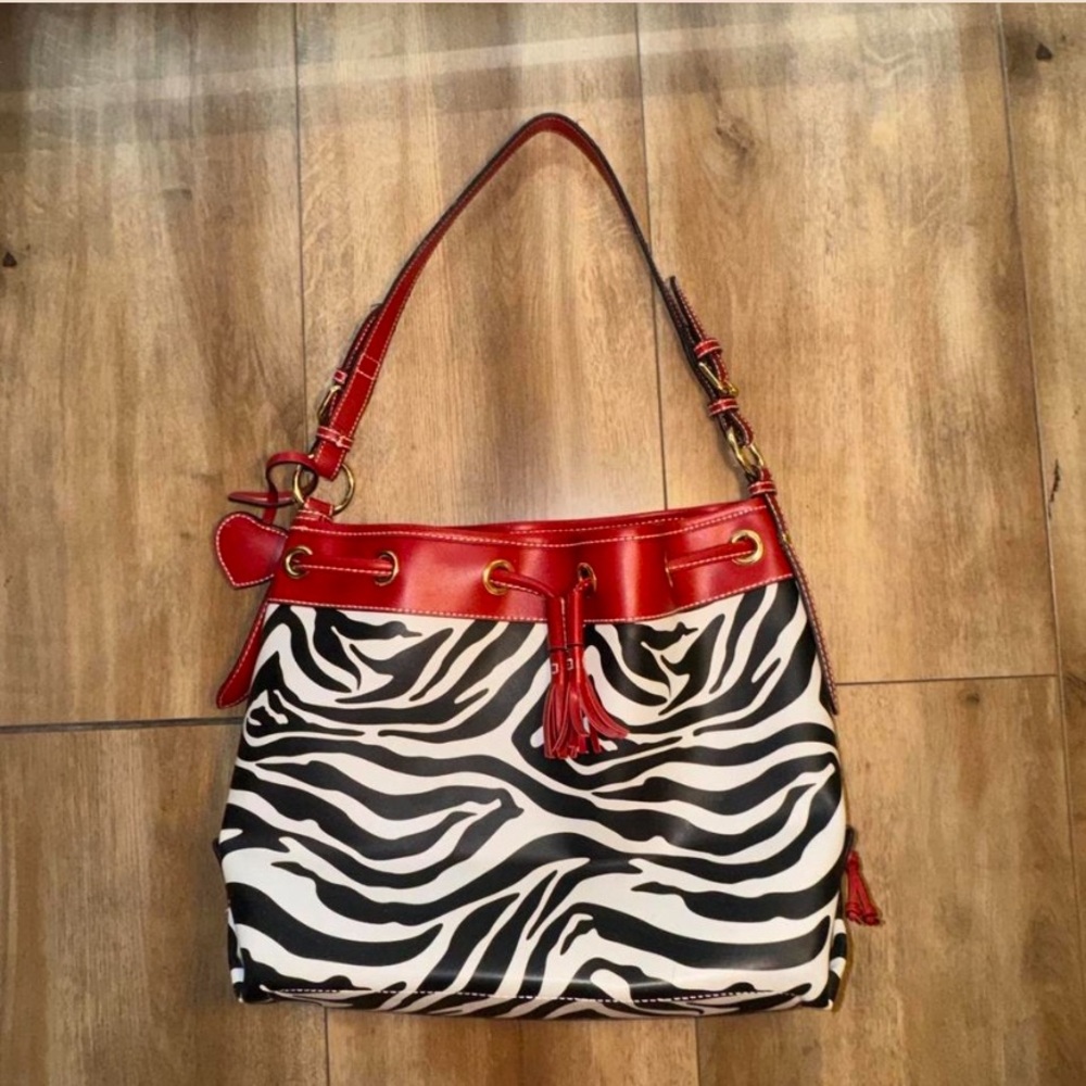 Red Trim Zebra-Print Shoulder Bag